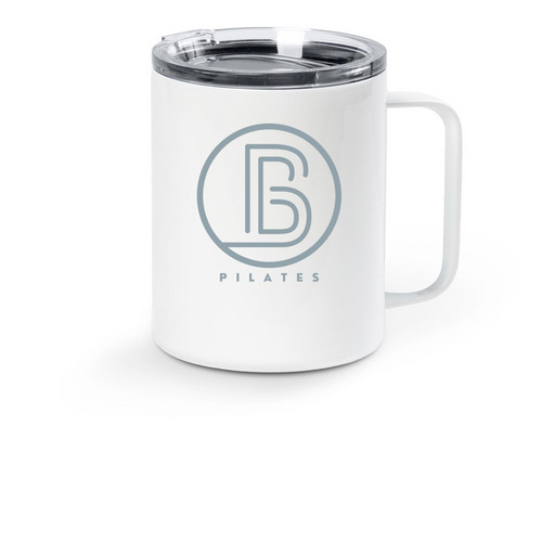 On the go, a White Stainless Steel Travel Mug