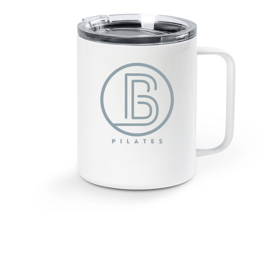 On the go, a White Stainless Steel Travel Mug