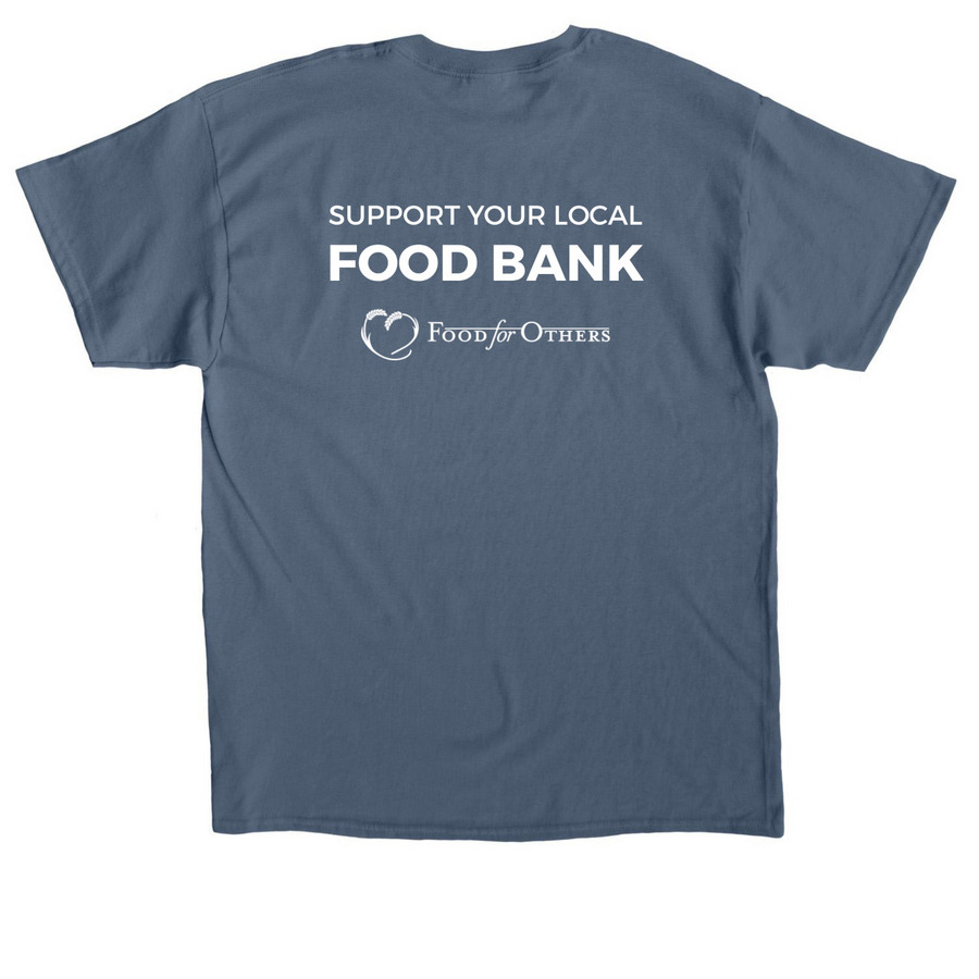 FFO Support Your Local Food Bank, a Indigo Blue Classic Unisex Tee (back-view)