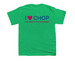 Stride and Roll for CP Clinic, a Irish Green Youth Unisex Tee (back-view)
