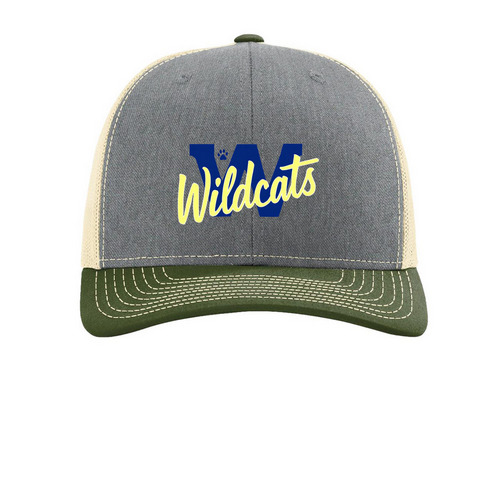 Wildcat Hat, a Heather Grey/ Birch/ Army Olive Printed Snapback Trucker Cap
