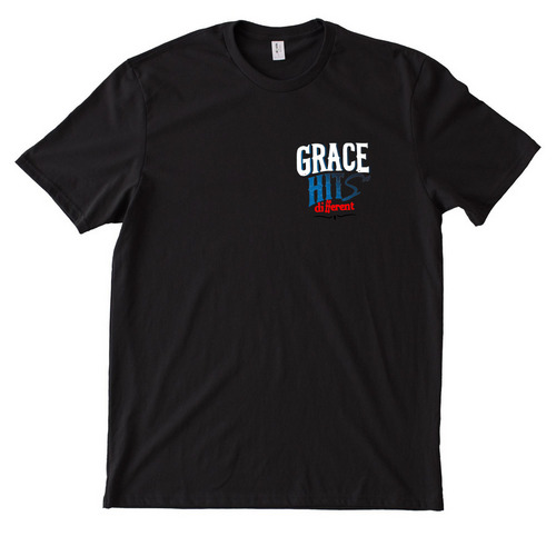 Grace Hits Different, a Deep Black Allmade Heavyweight Recycled Cotton Tee