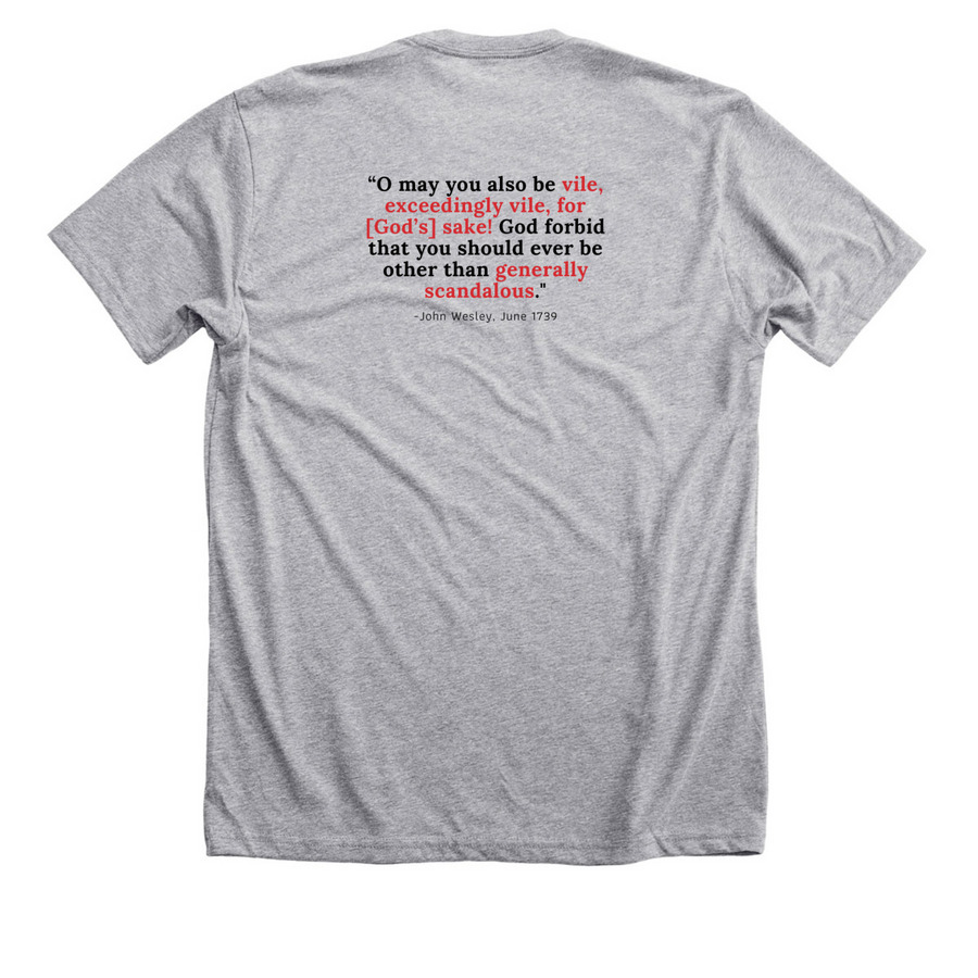 "Generally Scandalous" shirt, a Athletic Heather Premium Unisex Tee (back-view)