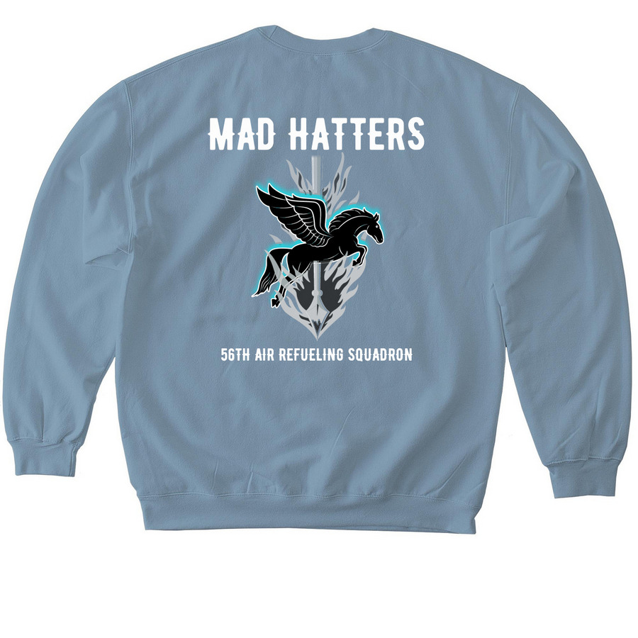 New Mad Hatter Shirt Collection, a Stone Blue Softstyle Crewneck Sweatshirt (back-view)