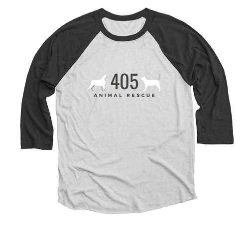 405 Animal Rescue Tee, a Black and Heather White 3/4 Sleeve Baseball Tee