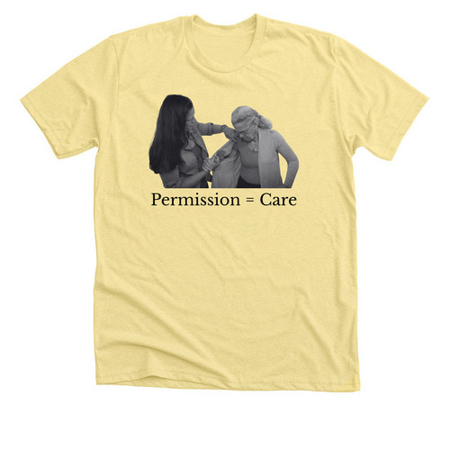 Permission = Care, a Heather Yellow Gold Premium Unisex Tee