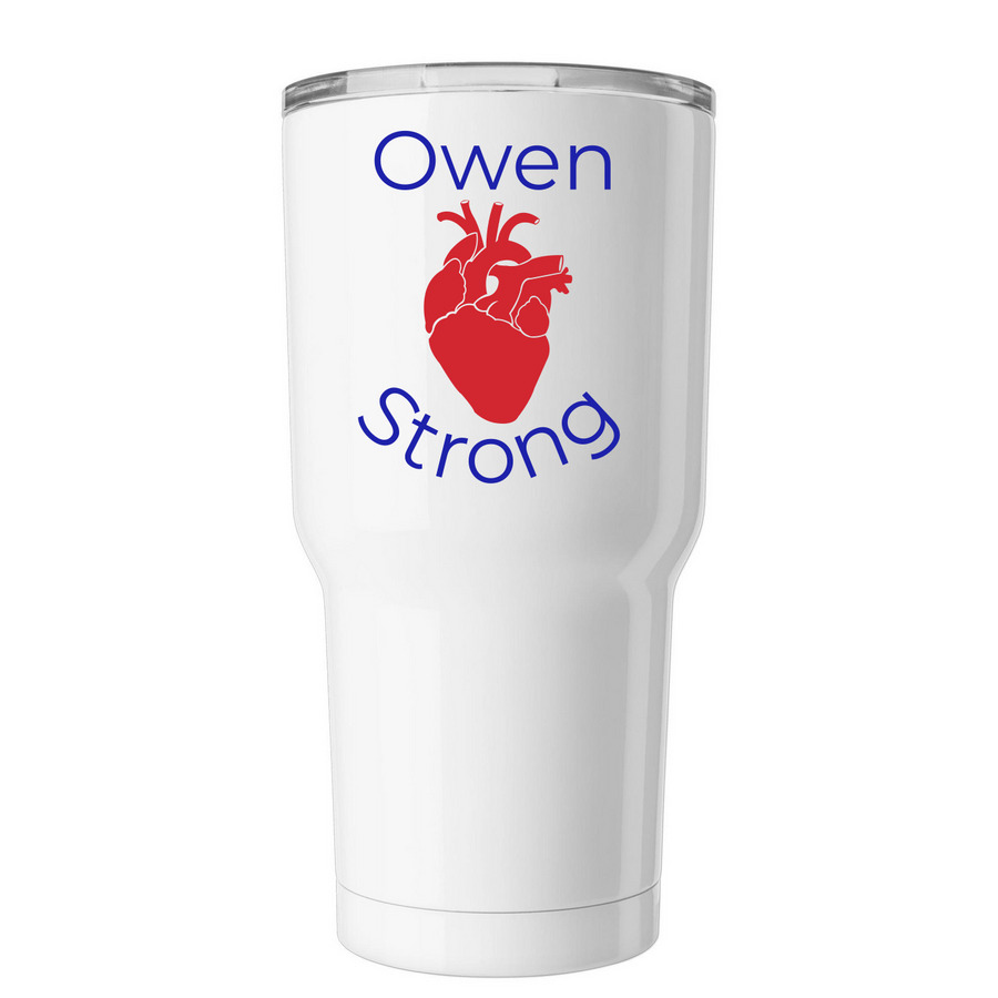 Owen Strong tumbler non-bold lettering, a White Insulated Tumbler