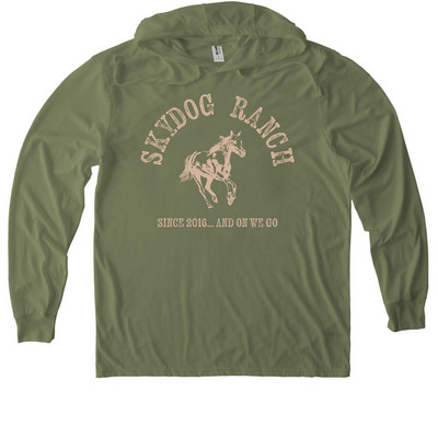 LILY SHIRT for Skydog's 10th Anniversary, a Olive You Green Allmade Eco Triblend Hoodie Tee