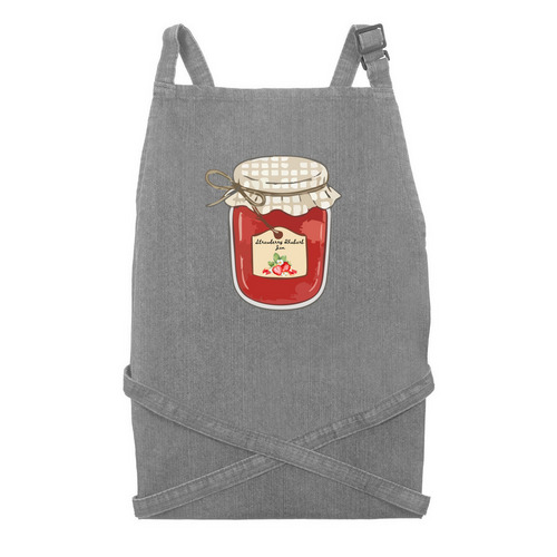 Strawberry Rhubarb Jam Apron, a Grey Denim Recycled Denim Bib Apron