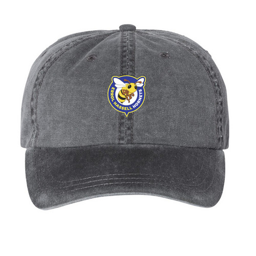 Hornet Hats, a Black Printed Pigment Dye Baseball Cap
