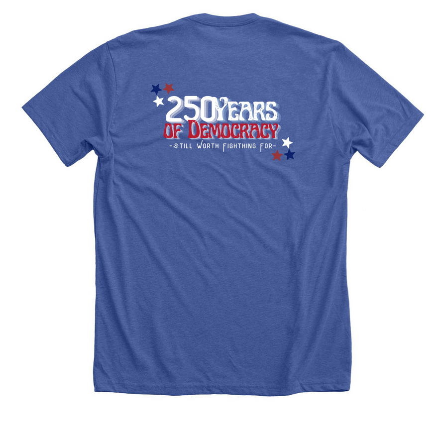 Exclusive Sustaining Donor T-shirt, a Solid True Royal Premium Unisex Tee (back-view)