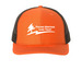 Orange PHLT Hat, a Orange/ Black Printed Snapback Trucker Cap