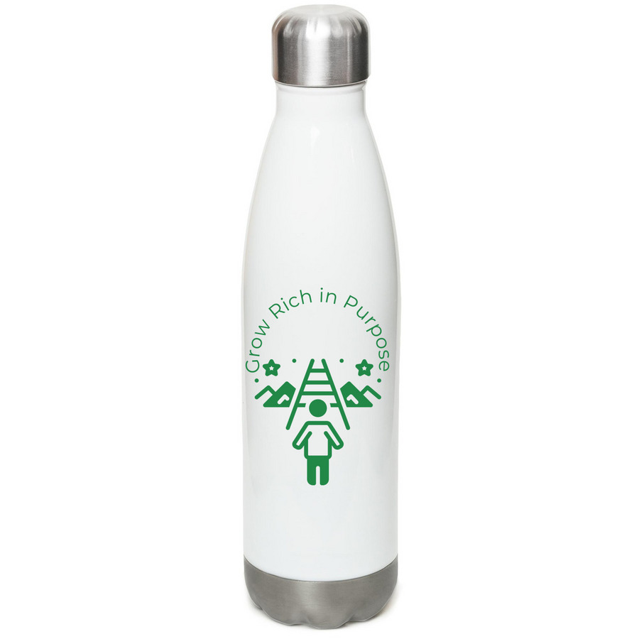 Grow Rich in purpose, a White Stainless Steel Water Bottle