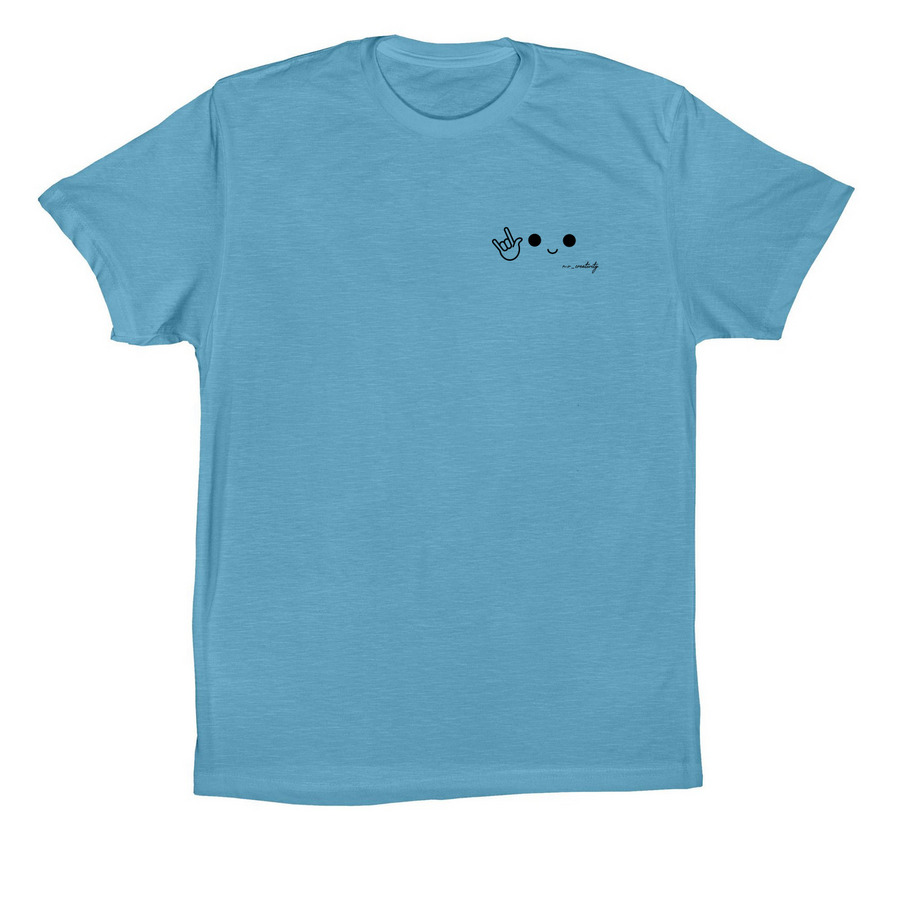 I Love You (Black Emoji with ILY hand), a Ocean Blue Premium Cotton Tee