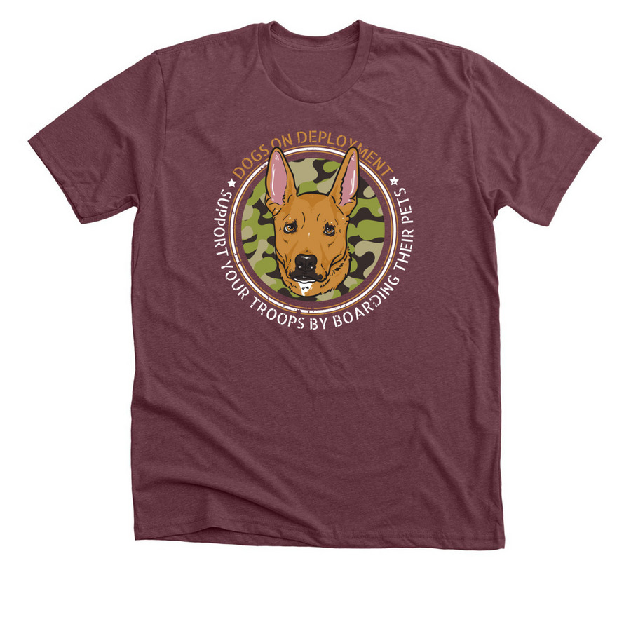 Kali, DoD 2020 Mascot, a Heather Maroon Premium Unisex Tee