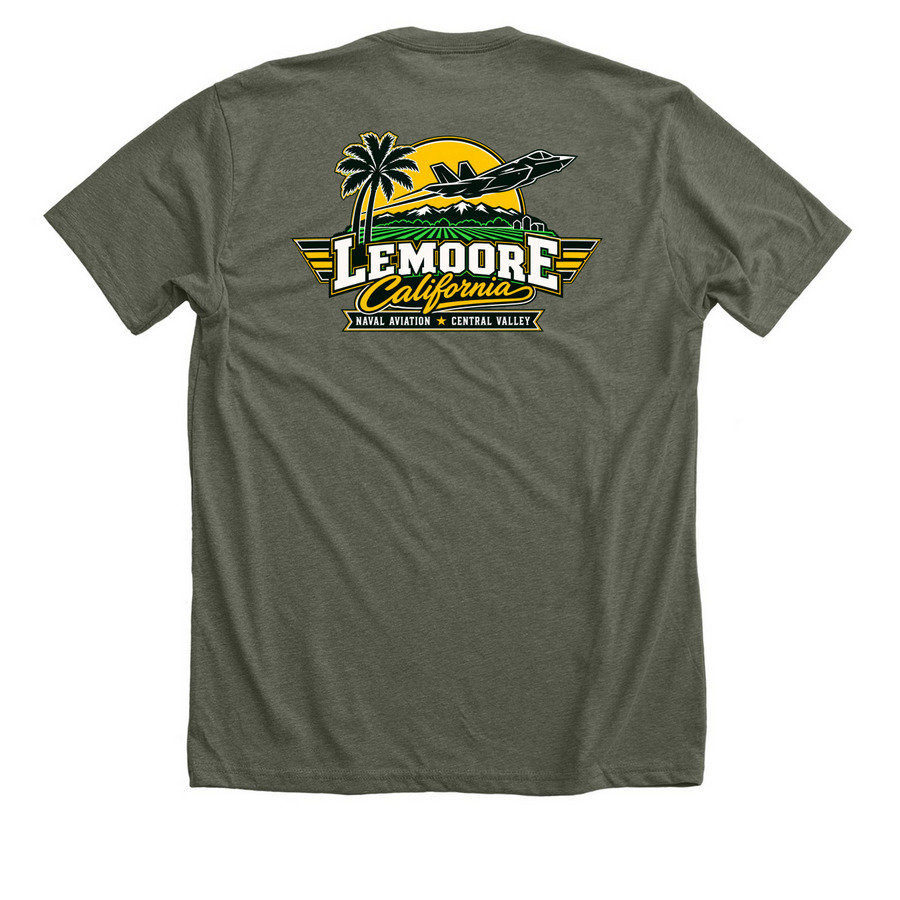 Lemoore f35 jets, a Heather Military Green Premium Unisex Tee (back-view)