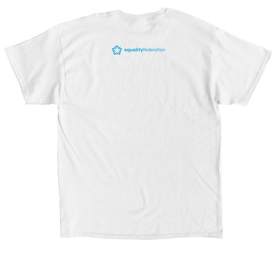 LGBTQ+ Liberation is Collective Liberation, a White Classic Unisex Tee (back-view)