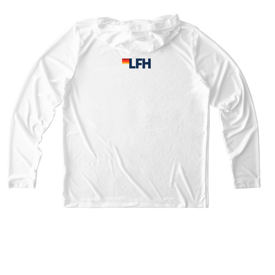 PSALM 82:3 PERFORMANCE, a White UV Performance Long Sleeve Hoodie (back-view)
