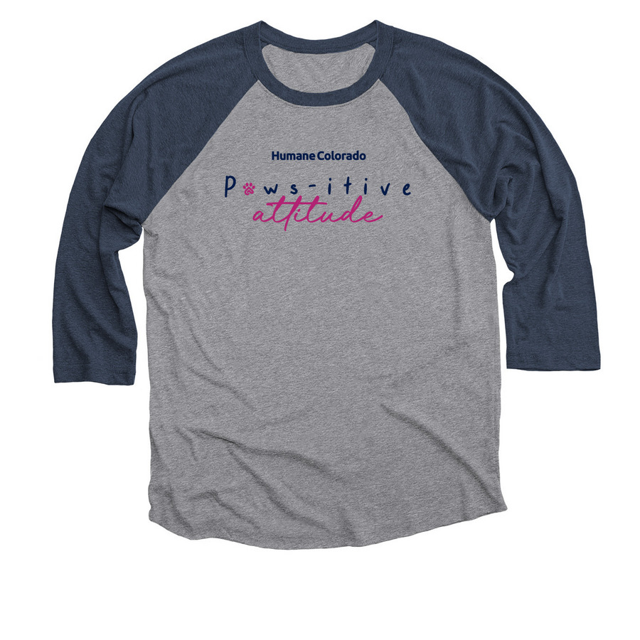 Paws-itive attitude, a Vintage Navy and Premium Heather 3/4 Sleeve Baseball Tee
