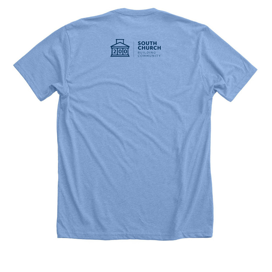 South Church 200th/2026 Pocket Garden Tour, a Heather Carolina Blue Premium Unisex Tee (back-view)