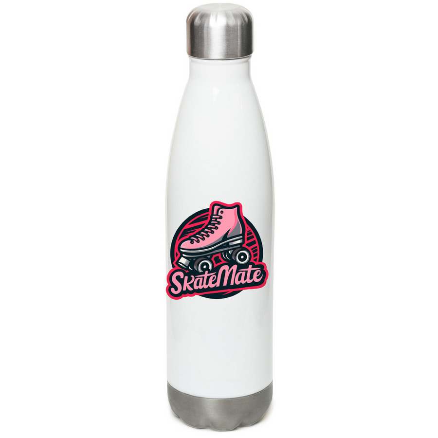 Skatemate Water Bottle, a White Stainless Steel Water Bottle
