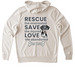 Rescue, Save, Love, a White Sand Allmade Organic French Terry Pullover Hoodie (back-view)