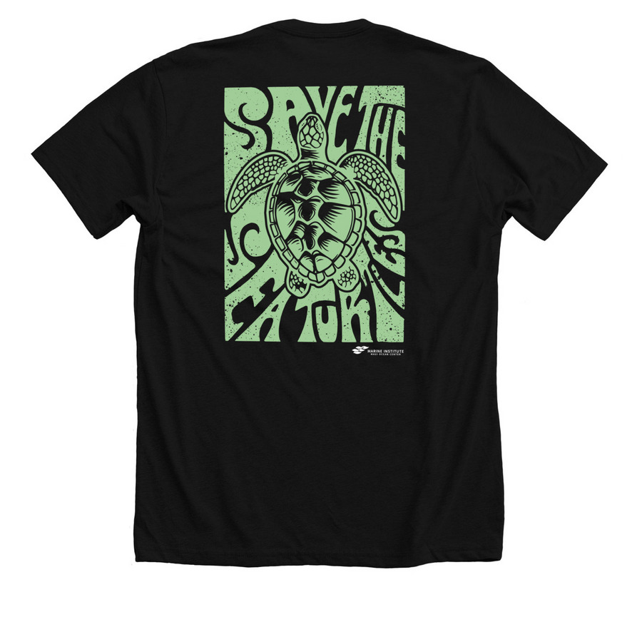 Save the Sea Turtles Groove, a Solid Black Blend Premium Unisex Tee (back-view)