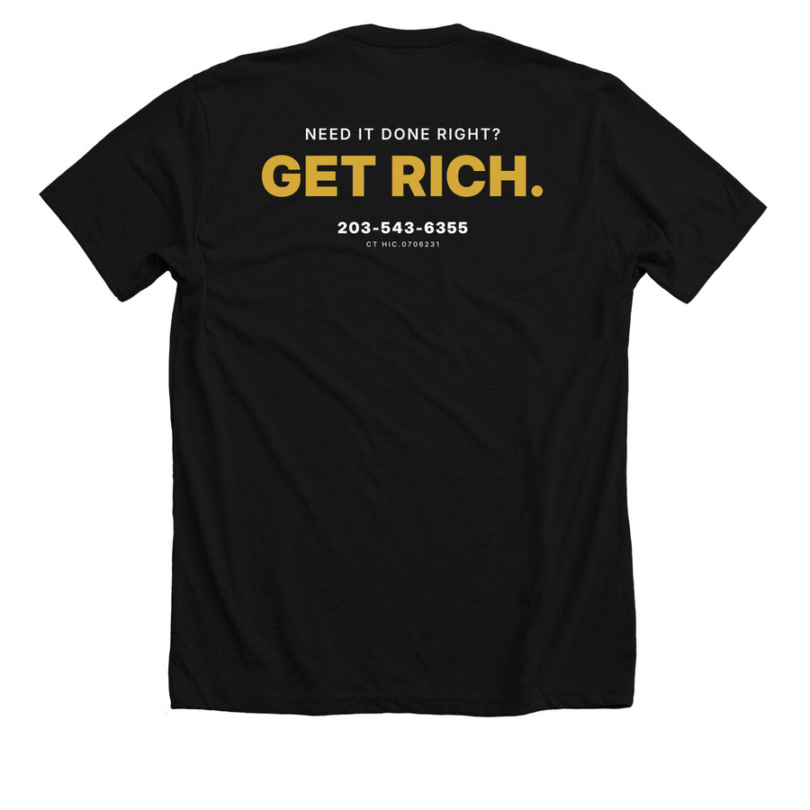 "Get Rich" Merch, a Solid Black Blend Premium Unisex Tee (back-view)