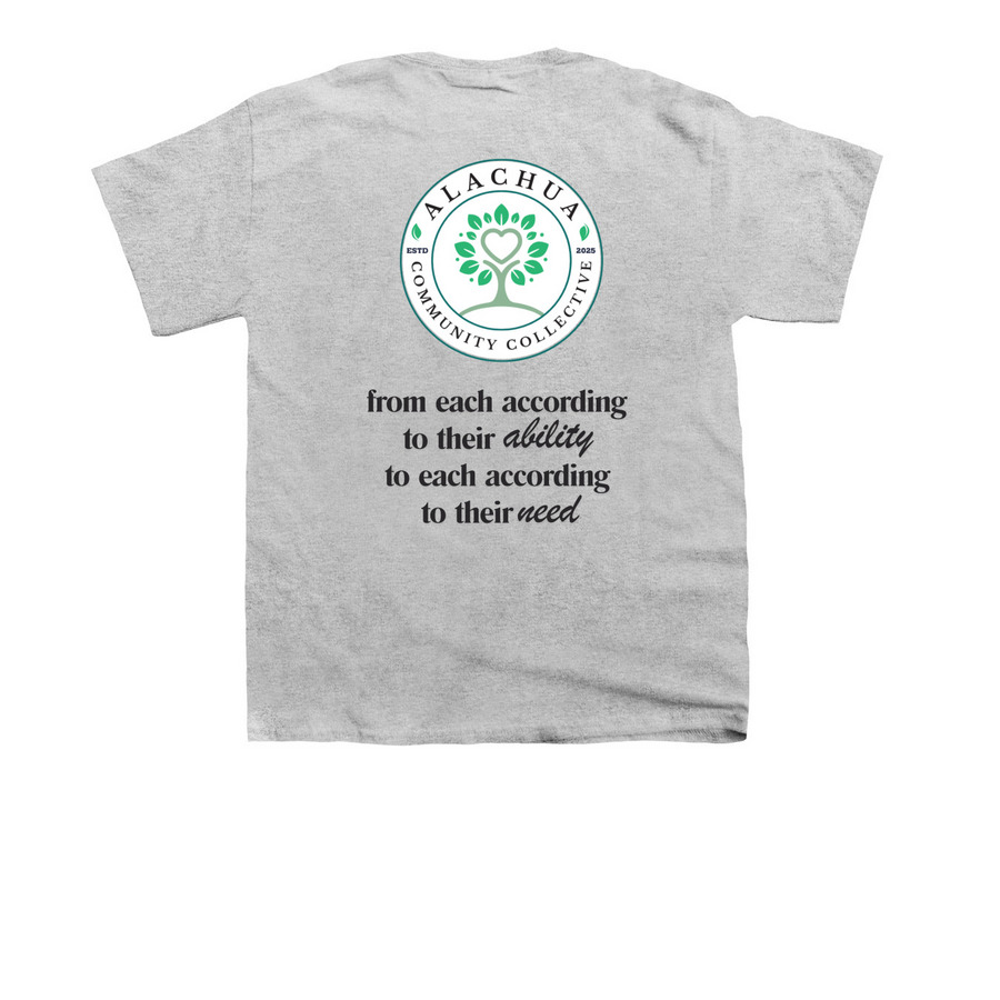 Alachua Community Collective Shirts, a Sport Grey Youth Unisex Tee (back-view)