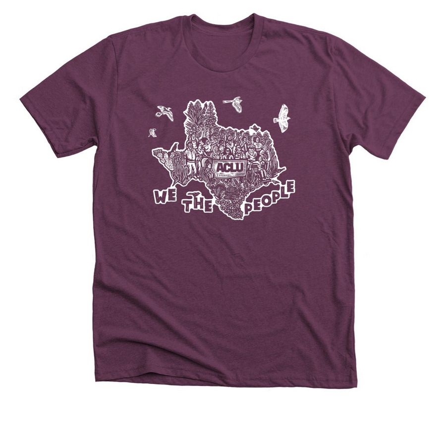 We the People, art by Kill Joy, a Heather Maroon Premium Unisex Tee