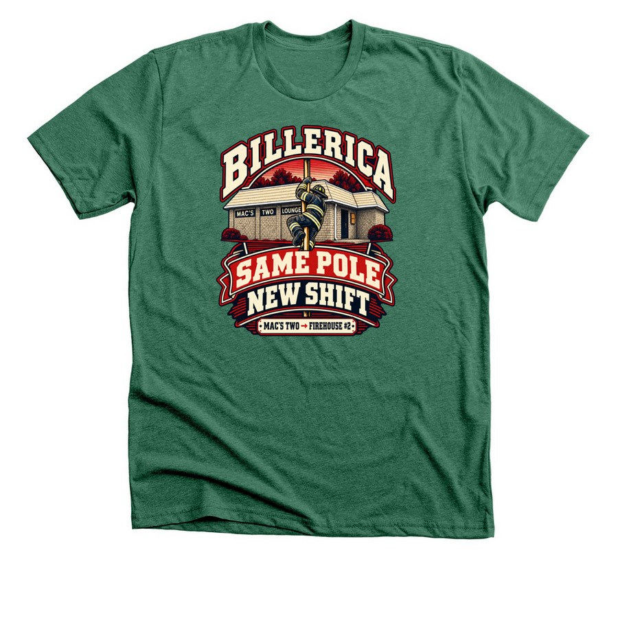 Mac 2?s to Firehouse #2, a Heather Grass Green Premium Unisex Tee