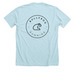 Bullfrog Running Casual Wear, a Heather Ice Blue Premium Unisex Tee (back-view)