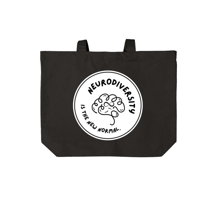 Neurodiversity is the new normal TOTE Bag, a Deep Black Cotton Canvas Tote Bag