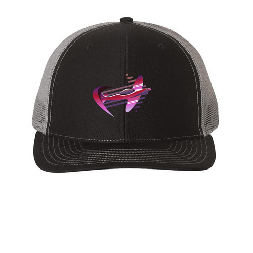 Snapback/Five-Panel Hat w/Logo, a Black/ Charcoal Printed Snapback Trucker Cap