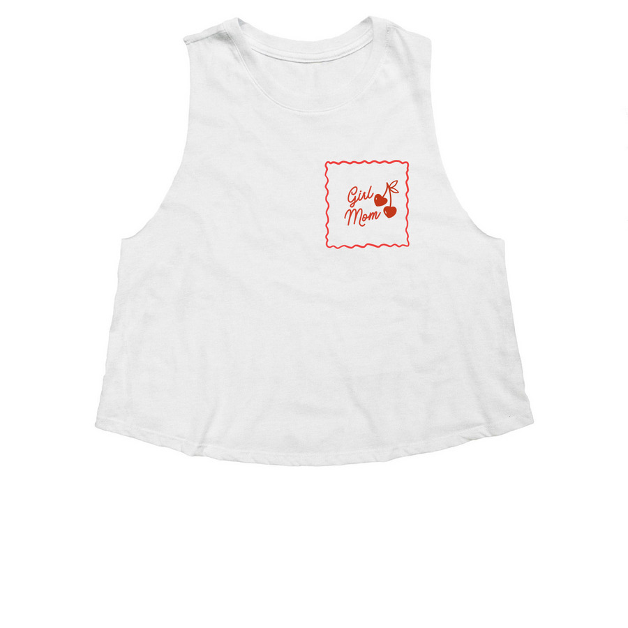 girl mom, a Solid White Blend Women's Cropped Racerback Tank