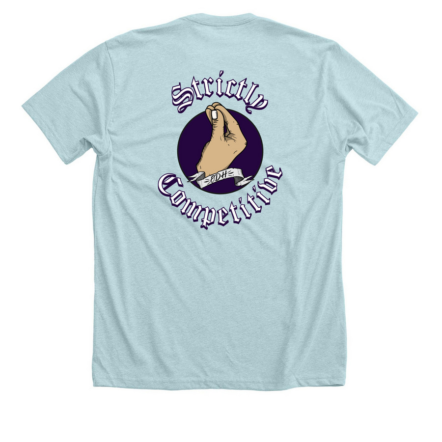 Is This Synergy?! P&W Logo, a Heather Ice Blue Premium Unisex Tee (back-view)