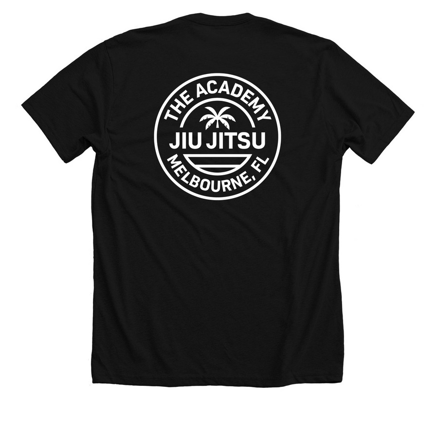 The Academy Jiu Jitsu Logo Collection, a Solid Black Blend Premium Unisex Tee (back-view)