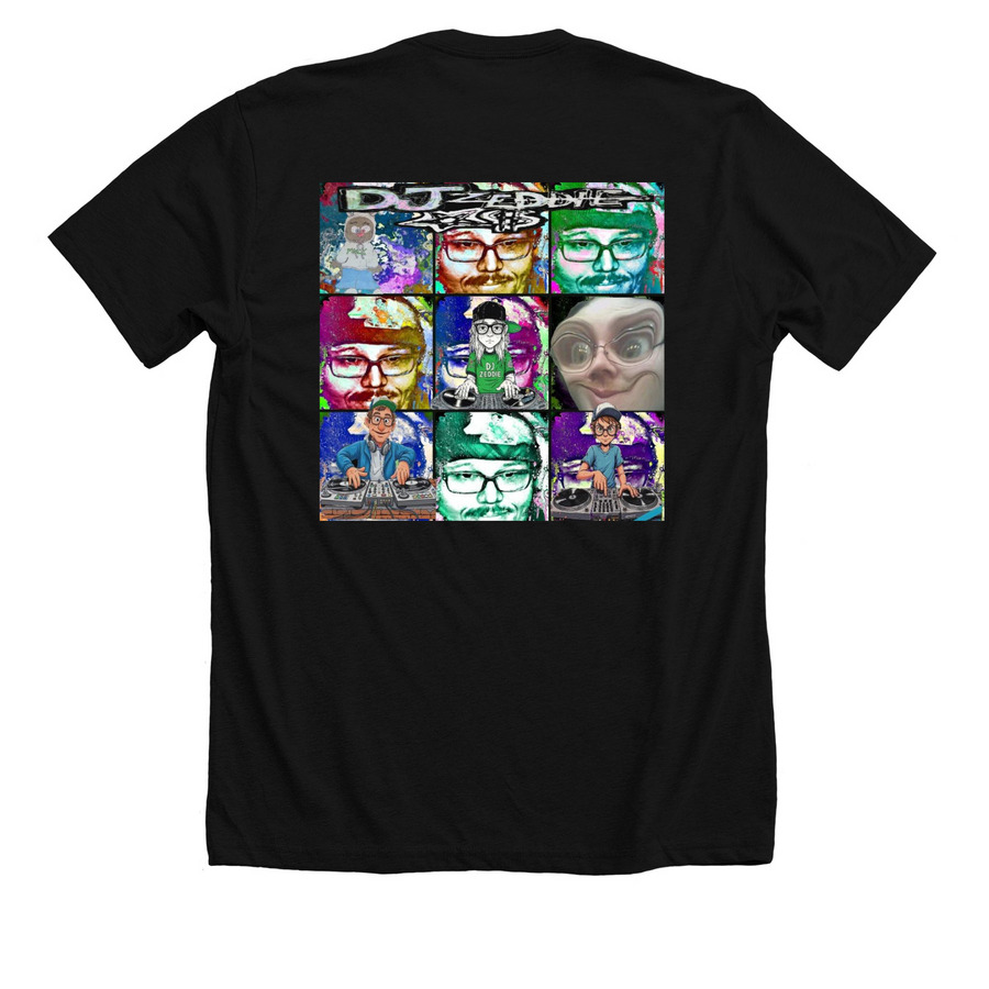 Many faces, a Solid Black Blend Premium Unisex Tee (back-view)