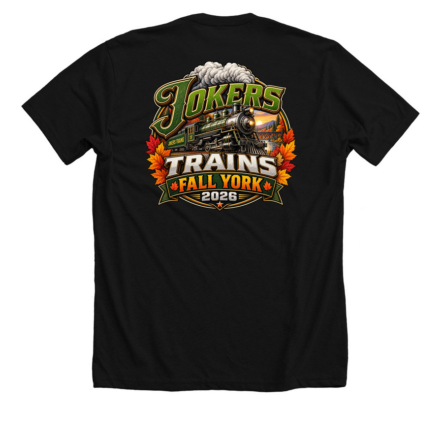 Jokers Trains Fall York 2026, a Solid Black Blend Premium Unisex Tee (back-view)
