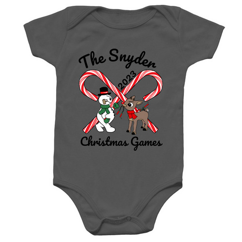 The Snyder Christmas Games Onesie, a Charcoal Infant Onesie