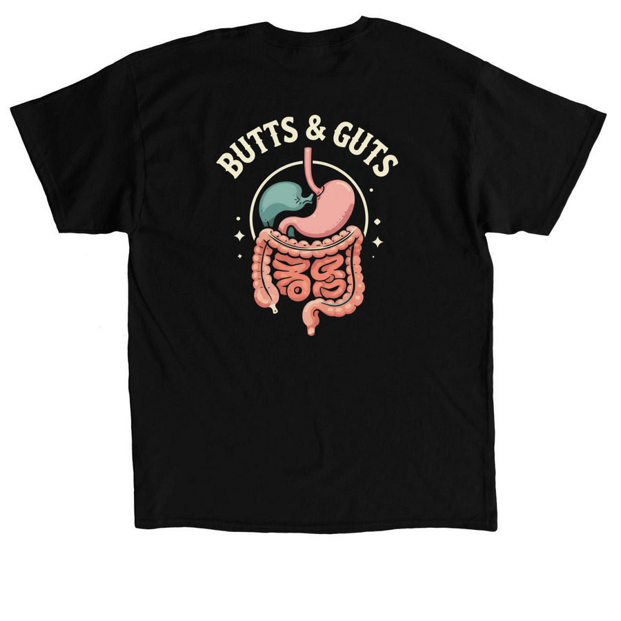 Butts and Guts&nbsp;, a Black Classic Unisex Tee (back-view)