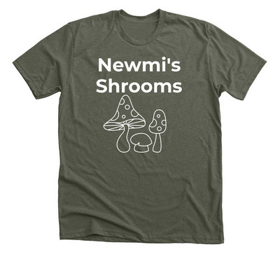 Newmi's Shrooms Team Shirt, a Heather Military Green Premium Unisex Tee
