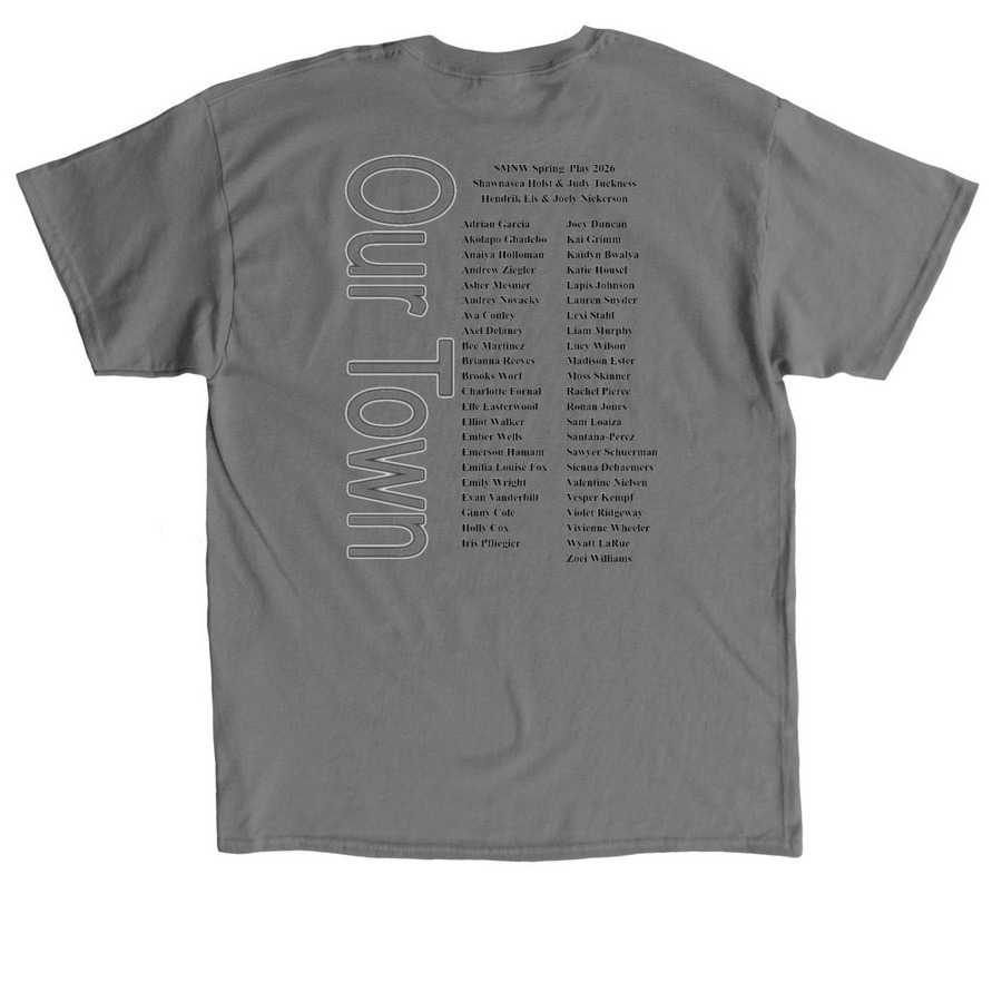 Our Town, a Charcoal Classic Unisex Tee (back-view)