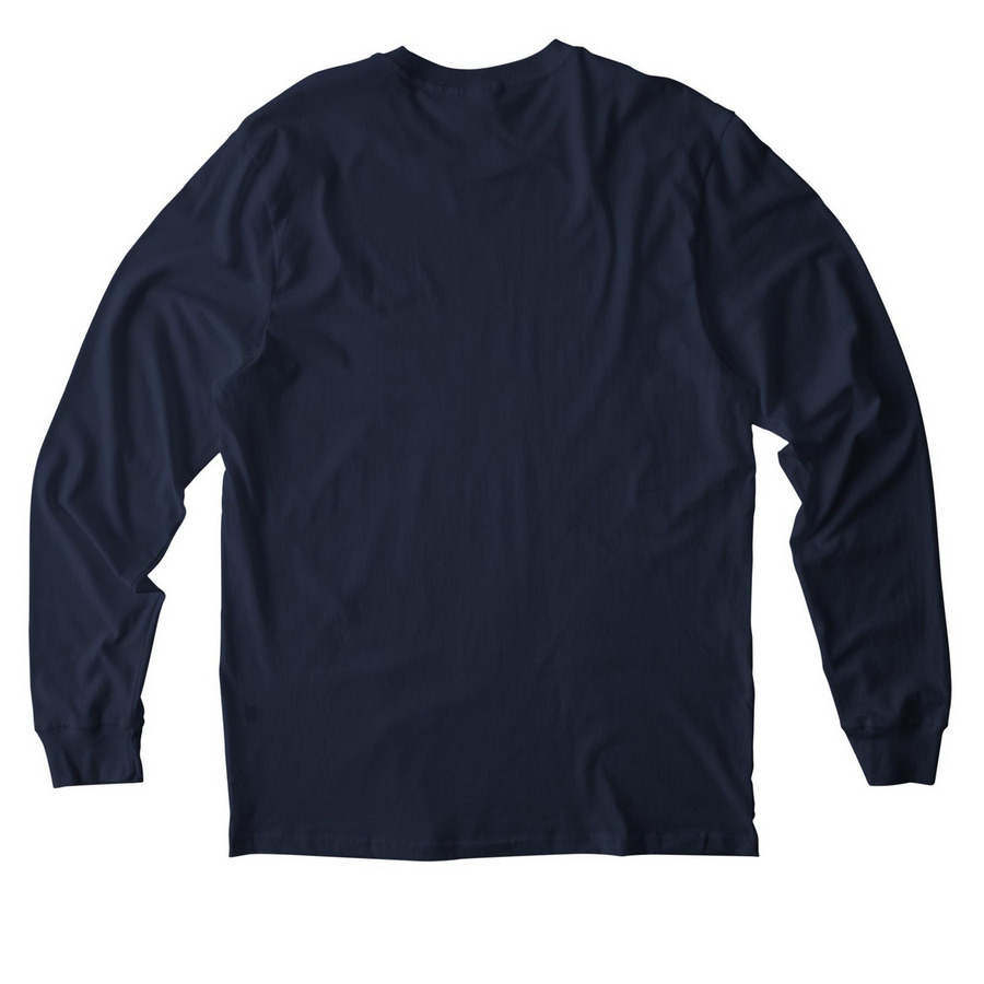 KNOM Radio Mission, a Night Sky Navy Allmade Organic Cotton Long Sleeve Tee (back-view)