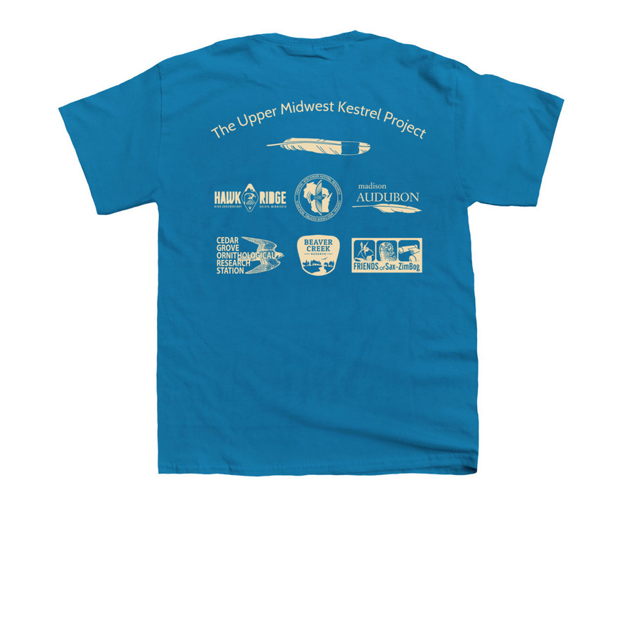 The Upper Midwest Kestrel Project, a Sapphire Youth Unisex Tee (back-view)
