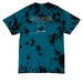 Sunrise on the Readathon 2026, a Black/ Teal Crystal Tie Dye Tee (back-view)