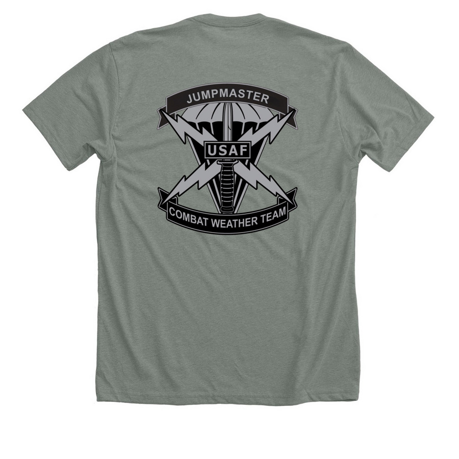 Black Logo & Jumpmaster CWT Crest, a Deep Heather Premium Unisex Tee (back-view)