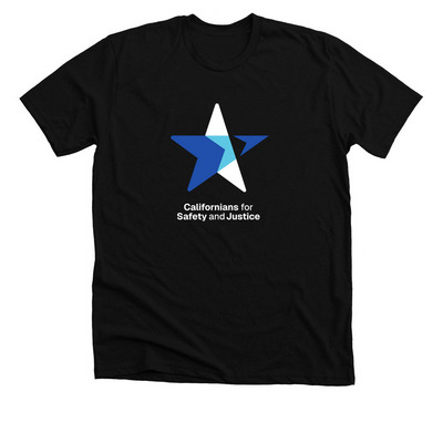 Safety and Justice in California, a Solid Black Blend Premium Unisex Tee