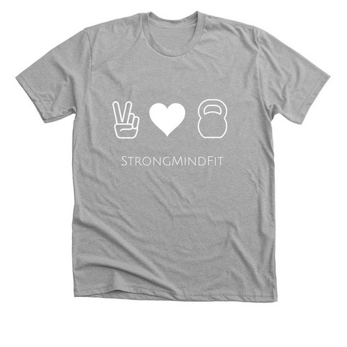 Peace-Love-StrongMindFit, a Athletic Heather Premium Unisex Tee