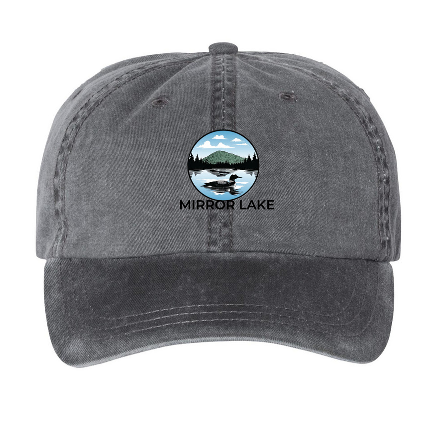 Mirror Lake Merchandise, a Black Printed Pigment Dye Baseball Cap